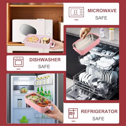 3-Tier Lunch Box for Women, Adult Lunch Box with Insulated Lunch Bag | 60 fl oz Large Capacity Bento Box with BPA-Free Utensils & Sauce Container, Leakproof, Microwave Safe for Work & Meal Prep - color: Pink(3-Tiers)