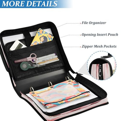 Ping Pig Waterproof Zipper Binder with Shoulder Strap, 3-Ring Trapper Keeper with Lay-Flat Design and Multiple Compartments for School & Office, Adults & Kids