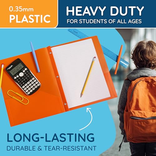 Blue Summit Supplies 30 Plastic 2 Pocket Folders with Prongs, Assorted | Durable 0.35mm poly, 2 pockets, for school, office, and report organization