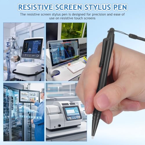 2 Pcs Resistive Stylus Pen Spring Rope, Black ABS Silicone 4.91x0.28 Inch, Hard Tip Touchscreen Navigation POS Machine Industrial Control