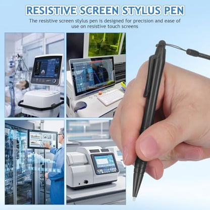 2 Pcs Resistive Stylus Pen Spring Rope, Black ABS Silicone 4.91x0.28 Inch, Hard Tip Touchscreen Navigation POS Machine Industrial Control