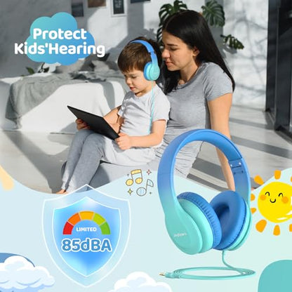JoySpark Kids Headphones, Over-Ear Wired Headphones for Kids, 85dBA Volume Limited, Foldable Stereo Sound Toddler Headsets, 3.5mm Jack for School Entertainment, Gradient Blue - color: Gradient Blue