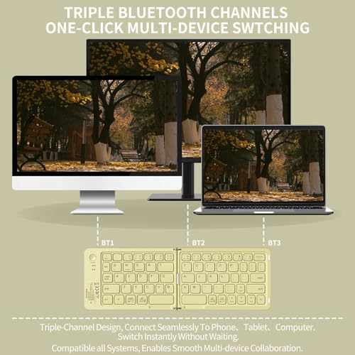 Foldable Bluetooth Keyboard with UV Printing Technology Rechargeable Keyboards,Compact Wireless Travel Keyboards for iPad, Smartphone, Tablet and Laptop - Z1 Pale Yellow - color: Z1 Pale Yellow