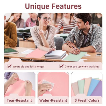Plastic Folders with Pockets - Pastel Folders, 6 Pack, Durable 2 Pocket File Folders with Business Card Slot, Letter Size for School, Office, Home - color: Pastel