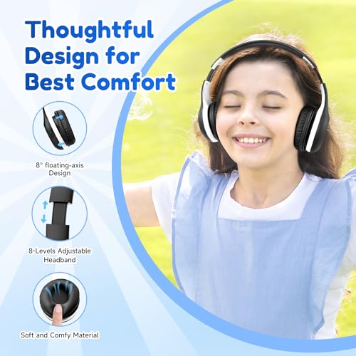 EarFun K2 Kids Bluetooth Headphones, Kids Headphones with Volume Limited, 40H Playtime, Built-in Mic, Stereo Sound, Foldable Over-Ear Headphone for School/Travel/iPad/Tablet, Black - color: Dark Black