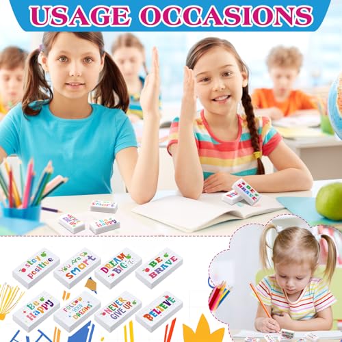 Dunzoom 100 Pcs Back to School Inspirational Pencil Erasers Bulk for Kids Fun Motivational Eraser School Office Supplies for Students Classroom Office Teacher Artists(Lovely) - style: Lovely