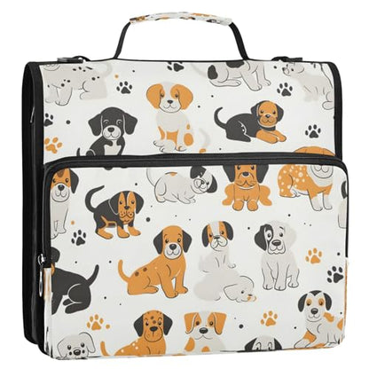 3 Ring Zipper Binder With Shoulder Strap Documents Storage Organizer Animal Dog - color: Dogs Paws