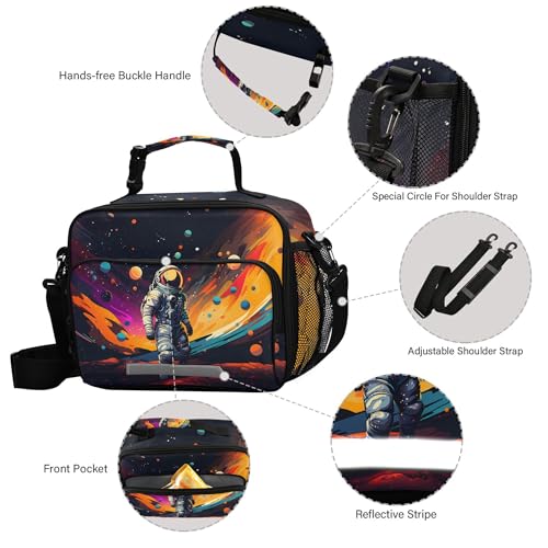 MNSRUU Student Lunch Bag Astronaut Starry Sky Insulated DinnerTotes Picnic Bag Lunch Box with Adjustable Shoulder Strap for Teen Kids Adults - color: Astronaut A 0189