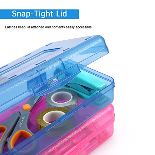Tamaki 1 Pack Plastic Pencil Box Large Capacity, Blue | Clear Boxes with Snap-tight Lid Stackable Design and Stylish Office Supplies Storage Organizer - color: Blue