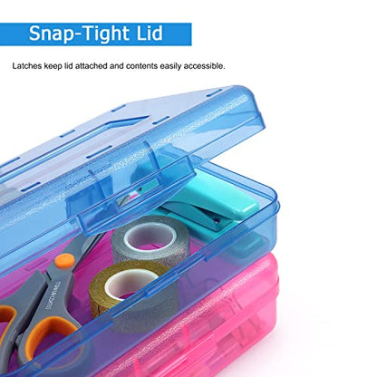 Tamaki 1 Pack Plastic Pencil Box Large Capacity, Blue | Clear Boxes with Snap-tight Lid Stackable Design and Stylish Office Supplies Storage Organizer - color: Blue