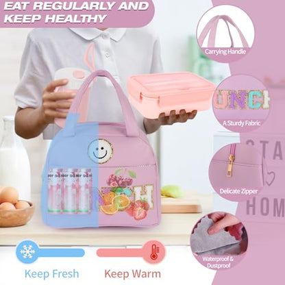 77 Pieces Bento Box Lunch Box Kit Large Pink Insulated Lunch Bag 3 Layer Stackable Leakproof Lunch Box Containers with Cup,Lunch Bag,Spoon,Fork,60 Pieces Lunch Box Notes for Girl Women (Purple) - color: Purple