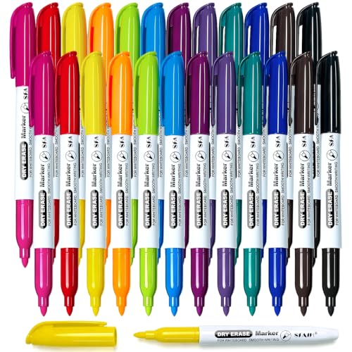 SFAIH Fine Tip Dry Erase Markers - 24 Pack 12 Assorted Color Whiteboard Erasable Markers Bulk, Ideal for Classroom School Office Home Use on White Board, Non-Toxic Easy Clean - color: Multicolor, size: 1 Count (Pack of 24)