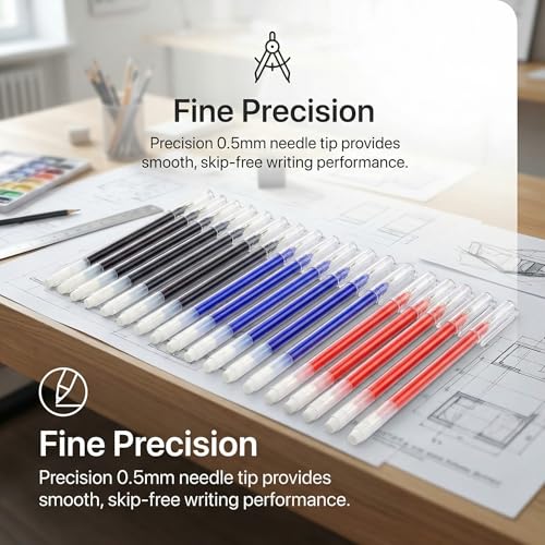 Volcanics Erasable Gel Ink Pens 20 Pack – 7 Black, 7 Blue, 6 Red Heat Erasable Gel Pens, Smooth Writing, No Refill Needed, No Smudge, for School, Office, Journaling, Note Taking - color: Black Black and Red