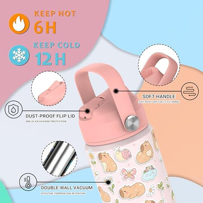 Boys Girls Capybara Water Bottle for School，Kids 18 oz Insulated Stainless Steel Cup with Straw, Double-Wall Vacuum Leakproof - color: C16.Capybara