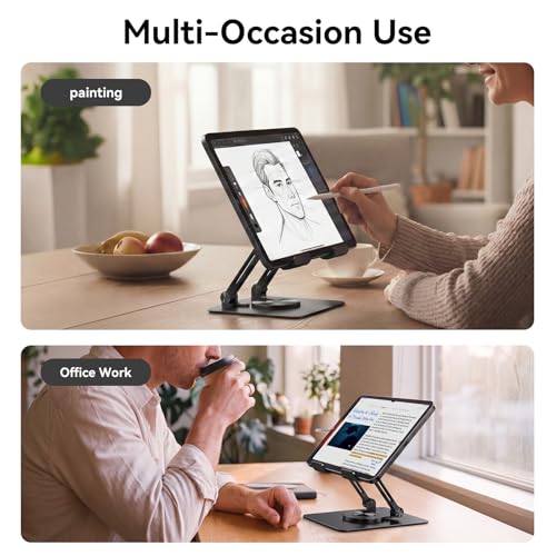 K&ZZ Tablet Stand for Desk, 360° Rotating Adjustable Tablet Holder for 4-13" Tablet Foldable Office Desk Accessories - color: 01-Black