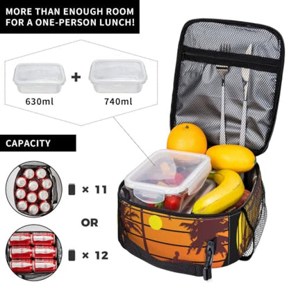 Surfing Sunset Palm Tree Lunch Bag 10In | Insulated Lunch Box Reusable Tote Bag For Picnic Office For Women Men - color: Style 8