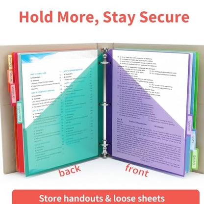 40 Pack 3 Ring Binder Dividers with Tabs and Pockets, 8 Tab Divider for 3 Ring Binder, Plastic 2-Pocket Dividers for Letter Size