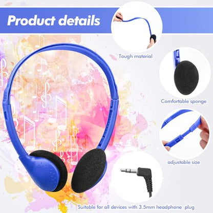 Xuhal 200 Pack Headphones Bulk Earphones for Adults with 3.5 mm Plug Wired on Ear for Church Christian Sunday School Library(Blue) - color: Blue
