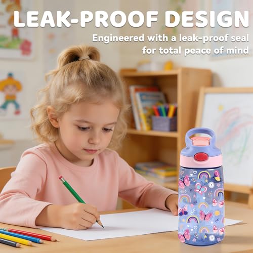 Butterfly Gifts 14oz Water Bottle with Straw - Leakproof BPA-Free Plastic Pop-Up Spout, Reusable Leak Proof Travel Bottle for Outdoor Sports - color: 1Butterfly