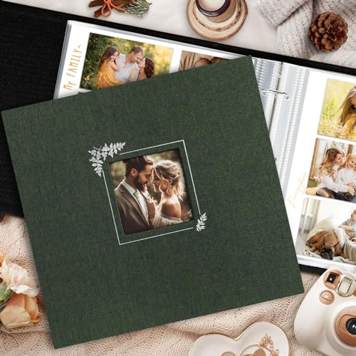 Lanpn Scrapbook Photo Album 12x12, Linen Window Design Cover Top Load 3 Ring Folder Binder Photobook Photo Book 12 x 12 inch with 30 Plastic Sleeves 60 Pages Green - color: Green, size: 12x12"