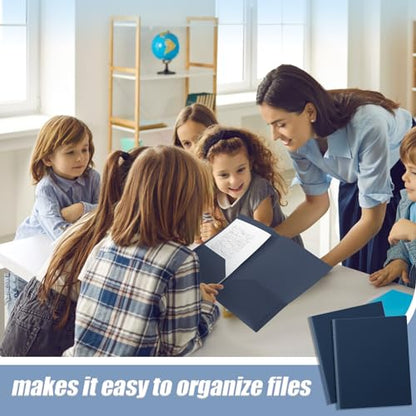 Gueevin 24 Pcs Plastic Folders with Pockets, Back to School Two Pocket Folder Fit Letter Size, Heavy Duty School Business Card Holder for Home Office, 11. 61 x 9. 45 Inches (Navy Blue) - color: Navy Blue