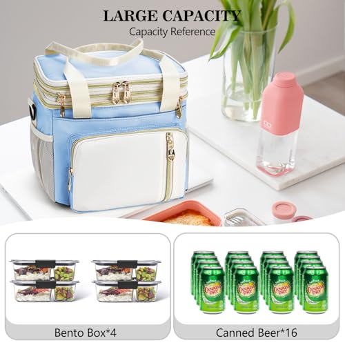 LOKASS Lunch Box for Women/Men-16L-Insulated Lunch Bag, Expandable Double-layer Leakproof Cooler Bag with Upgrade Adjustable Shoulder Strap Ideal for Work/Travel/Picnics（Sky Blue） - color: Sky Blue