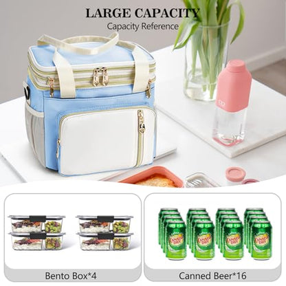LOKASS Lunch Box for Women/Men-16L-Insulated Lunch Bag, Expandable Double-layer Leakproof Cooler Bag with Upgrade Adjustable Shoulder Strap Ideal for Work/Travel/Picnics（Sky Blue） - color: Sky Blue
