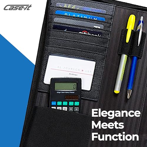 Case-it Zipper Padfolio | Letter Size | 3-Ring Binder | PAD-40 Black | Executive, Removable 3-Ring Binder, Letter Size Writing Pad, Pebbled Faux Leather, School & Office - color: Pad-40-black, size: 1 Pack