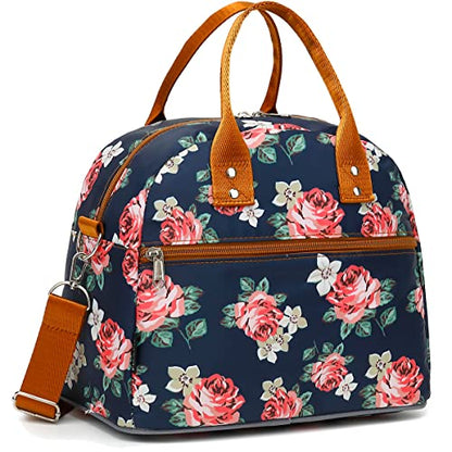 FlowFly Insulated Lunch Bag With Shoulder Strap for Women, Men, and Kids, Large and Reusable, Handle, Freezable Work and School Travel Tote and Meal Prep Organizer,Peony - color: Peony
