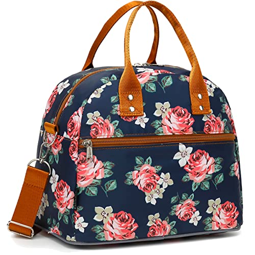 FlowFly Insulated Lunch Bag With Shoulder Strap for Women, Men, and Kids, Large and Reusable, Handle, Freezable Work and School Travel Tote and Meal Prep Organizer,Peony - color: Peony
