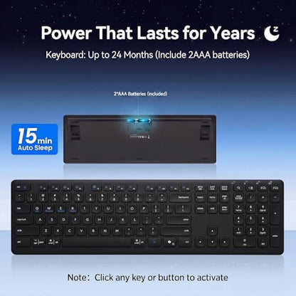 Wireless Bluetooth Keyboard, Full Size Multi-Device Keyboard for PC, Laptop | Connect Up to 3 Devices With Bluetooth or Usb and Enjoy Quiet, Comfortable Typing All Day.