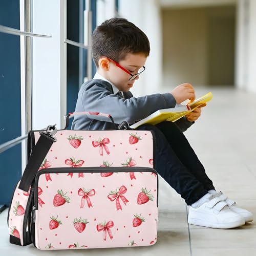 Strawberries Bows Pattern Zipper Binder 3 Ring with Handle and Shoulder Strap, 500 Sheet Binder Organizer Capacity & Multi-Pockets for School Office - color: A6181