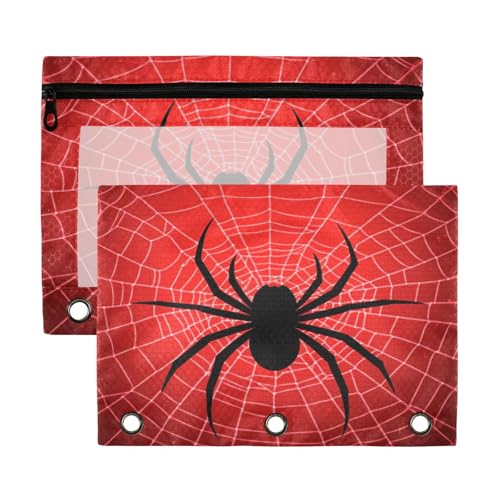 Kcldeci Spider Red Web Pencil Pouch for 3 Ring Binder,Pencil Pouches with Zipper Storage Bag, Clear Pen Case Office Stationery School Organizer - color: multicolored
