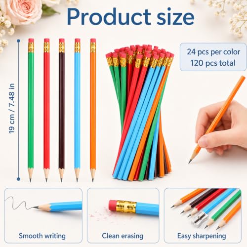 120Pcs #2 Pencils with Eraser, 7.48" Unsharpened Colorful Wooden Pencil, Hexagonal Rainbow Pencils Bulk for Adults Home Office Sketching Supplies