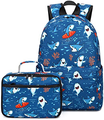 CAMTOP Backpack for Kids, Boys Preschool Backpack with Lunch Box Toddler Kindergarten Shark School Bookbag Set (Y028-2 Shark-Navy Blue) - color: Y028-2 Shark-navy Blue