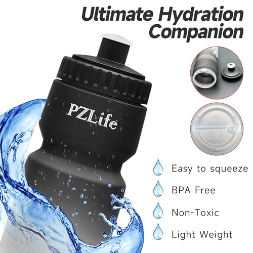 2 Pack Bicycle Water Bottle 24oz - BPA Free Leakproof Squeeze Bottle | with Capacity Scale w/Pull Top Lid,Reusable , for Bike, Gym,Running - color: y-Black+Black
