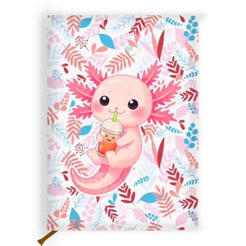 Lovdazzles Pretty Leather Lined Journal Cute Axolotl Notebooks 200 Pages A5 Ruled Journaling Notebooks, Cute Notebooks for Girls, Office Gifts for Women Coworkers Teenage Girls(5.8 x 8.3) - color: Multi 1726