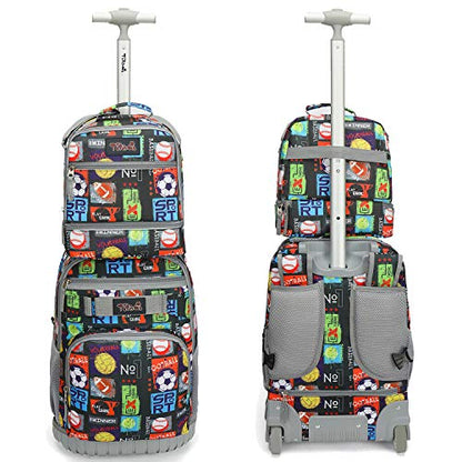 Tilami Rolling Backpack 19 inch with Lunch Bag Wheeled Laptop Backpack, Sport Balls - color: Sport Balls Black