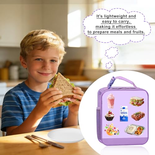 Lunch Box for Women Girls Adult Teens Kids Lunch Bag School Work Picnic Meal Food Container Carrier Purse Cooler,Insulated Lunch Tote with Handheld Shoulder Strap Water Bottle Holder Purple A - color: 07-Purple A