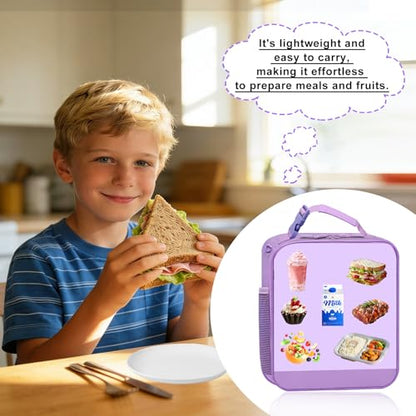 Insulated Lunch Box Kids Youth Adult Lunch Bag Container Bag for Women Girl School Work Travel Food Picnic Cooler,Cute Lunch Tote Bag with Shoulder Strap Handheld Water Bottle Holder Purple R - color: 08-Purple R