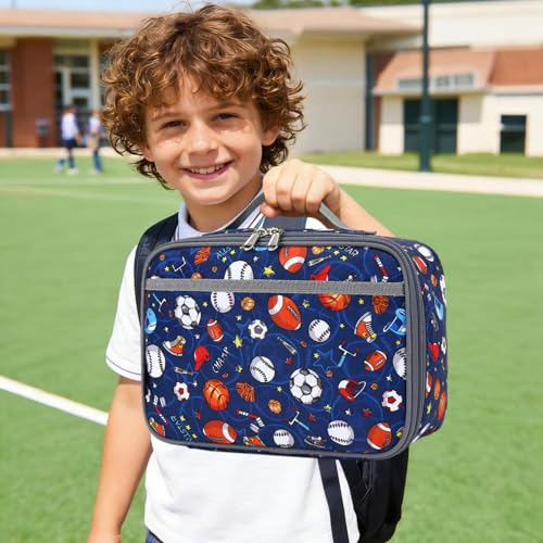 FlowFly Kids Lunch box Insulated Soft Bag Mini Cooler Back to School Thermal Meal Tote Kit for Girls, Boys,Football - color: Football