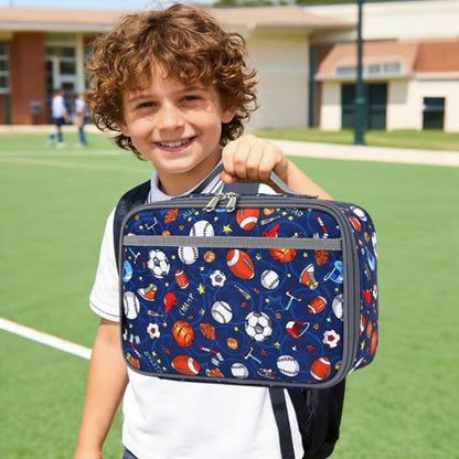 FlowFly Kids Lunch box Insulated Soft Bag Mini Cooler Back to School Thermal Meal Tote Kit for Girls, Boys,Football - color: Football
