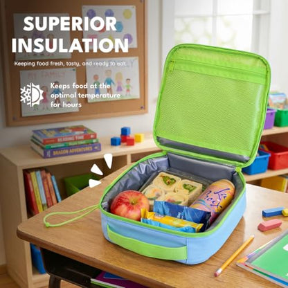 Elemental Insulated Lunch Bag for Kids, with Water Bottle Pocket & Charm Band, Fits Lunch Box, Lunch Bag for School to Keeps Food at Optimal Temperature, 3L - Dinosaur - color: Green