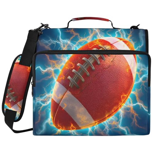 Lightning Football 3 Ring Zipper Binder Bag with Laptop Pockets and Shoulder Strap Tote Binders Organizer Case for School Office - color: Football
