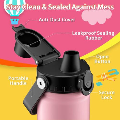 baab 20oz Kids Water Bottle, Insulated Kids Water Bottle with Lockable Spout Lid & Stickers, 18/8 Stainless Steel Vacuum Leakproof Kid Water Cup for Boy Girl & School (Pink+Mint Green, 2 Pack) - color: Pink+Mint Green, size: 20 Ounces