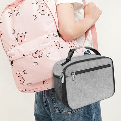 Kids Lunch Box for Boys Girls Lunch Bag Insulated Durable Lunchbox Children Lunch Tote Bag for School Grey - color: Gray