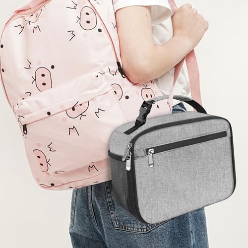 Kids Lunch Box for Boys Girls Lunch Bag Insulated Durable Lunchbox Children Lunch Tote Bag for School Grey - color: Gray