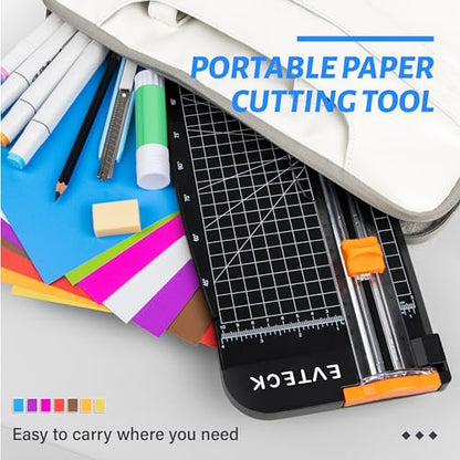 Evteck A4 Paper Cutter Slider Trimmer for Cardstock Photo Vinyl | 12 Inch, with Security Blade and Foldable Ruler, for Crafting Scrapbooking - color: Black