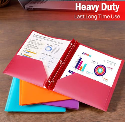 HABGP 12 Folders with Pockets and Prongs, 2 Pocket 3 Prong Folders with Business Card Holder, Plastic Heavy Duty File Folders for Documents Business Office School Supplies, 12 Pack 6 Bright Colors - size: 2 set (12 pcs)