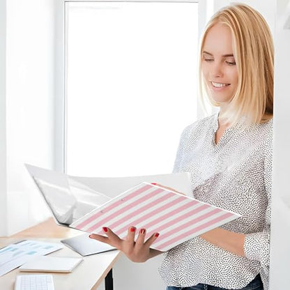 3 Ring Binder 1.5 Inch Binders Pink and White Striped Binder Organizer Fashion View Binder with 2 Pockets for Home Office Supplies - color: Pink and White Striped